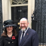 The Chief Rabbi and Valerie Mirvis on their way to the Cenotaph